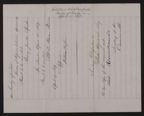 Additional Act of Incorporation, Election of Trustees, 1869 (page 004)